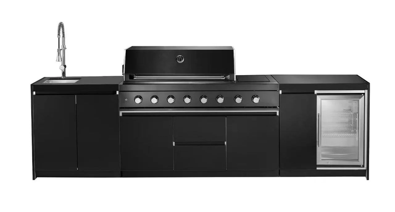 Aspire 6 Burner BBQ Outdoor Modular Kitchen with Sink, Single Fridge & Cabinet
