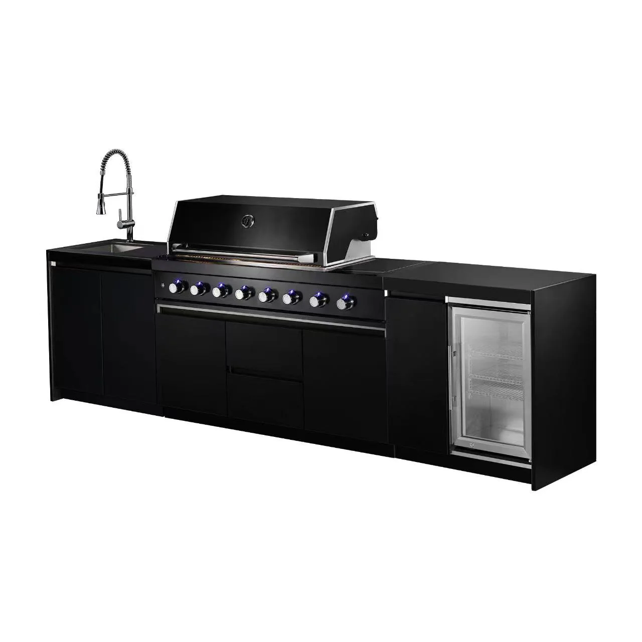 Aspire 6 Burner BBQ Outdoor Modular Kitchen with Sink, Single Fridge & Cabinet - Image 2