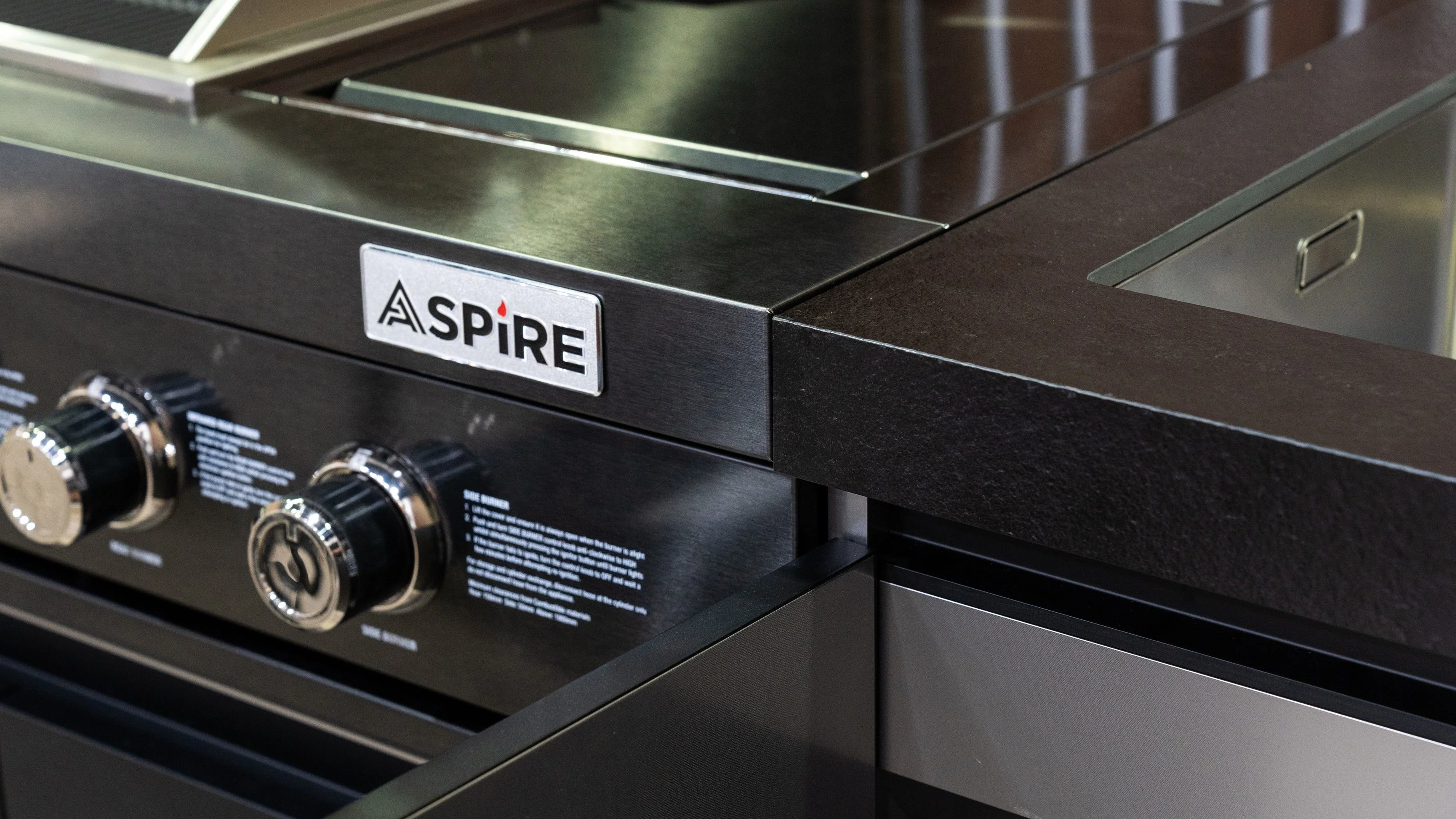 Aspire 6 Burner BBQ Outdoor Modular Kitchen with Sink, Single Fridge & Cabinet - Image 8
