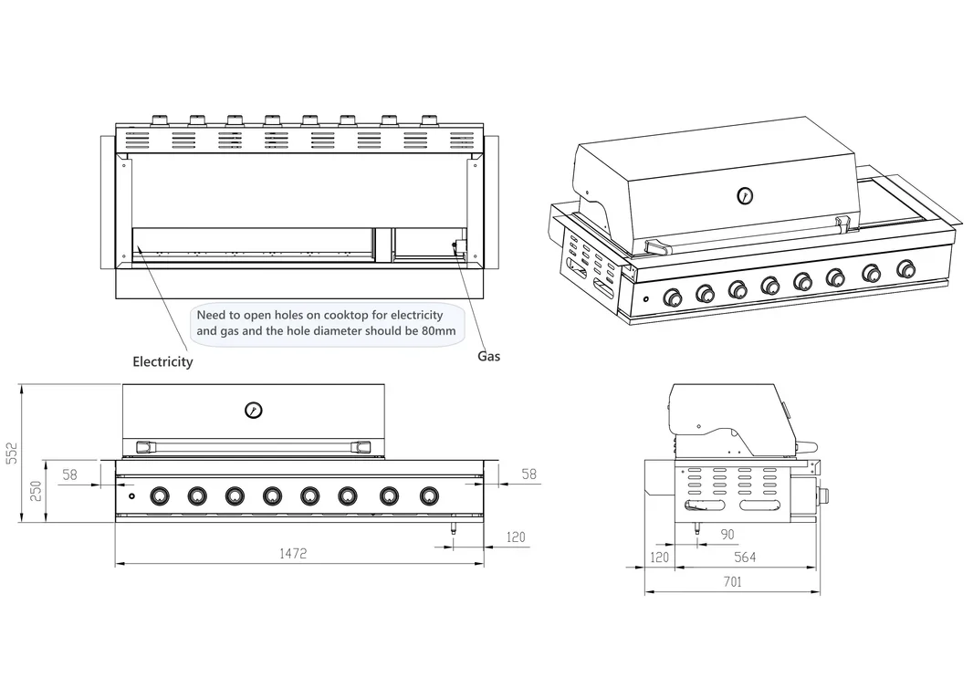 Aspire Stainless Steel 6 Burner BBQ on cabinet - Image 12