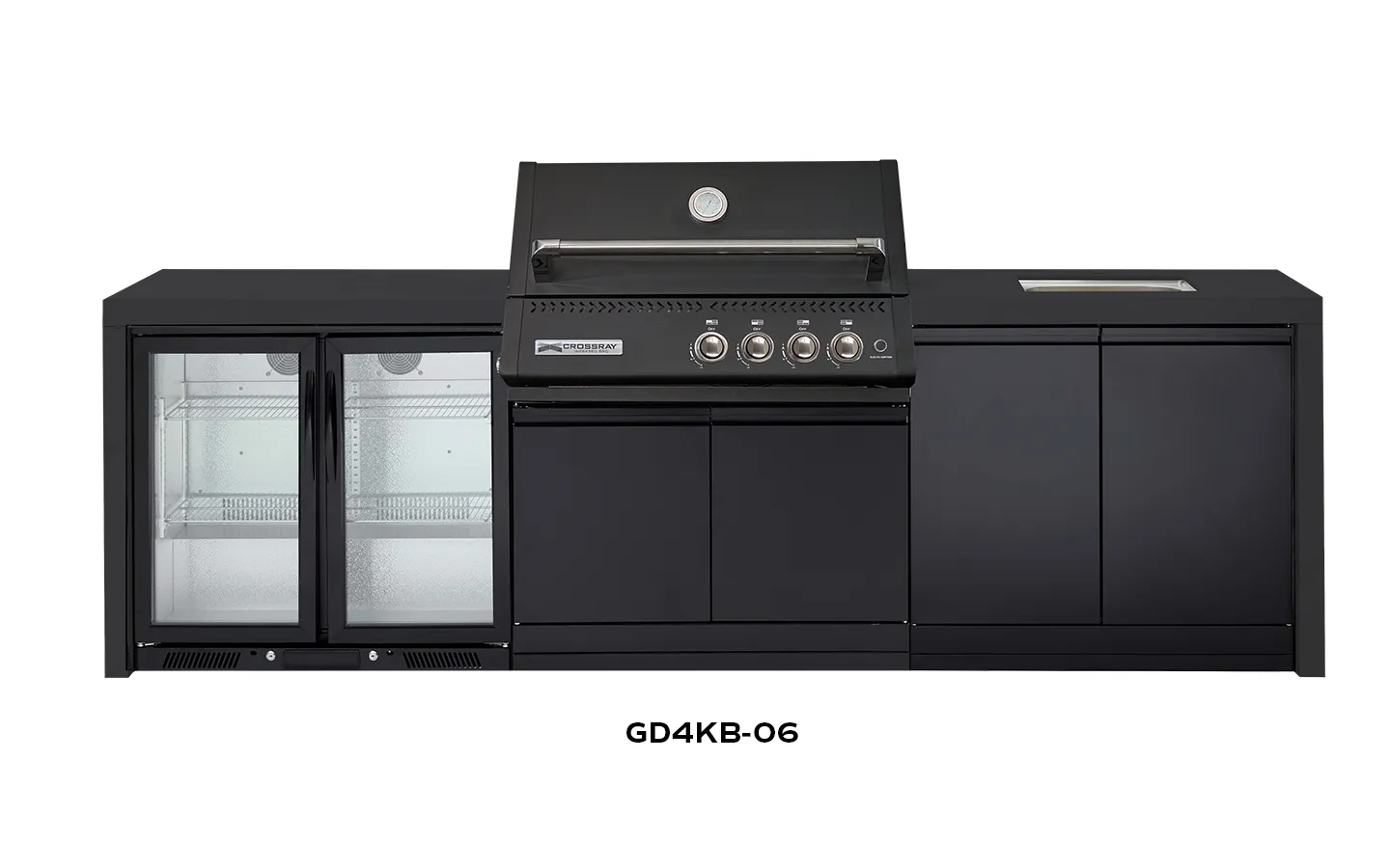 Crossray Premium Xplor Black Outdoor Kitchen with Black 4 Burner BBQ