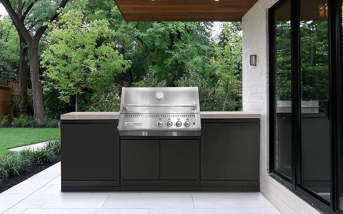 Crossray Xplor Compact Grey Outdoor Kitchen with Black 4 Burner BBQ - Image 10