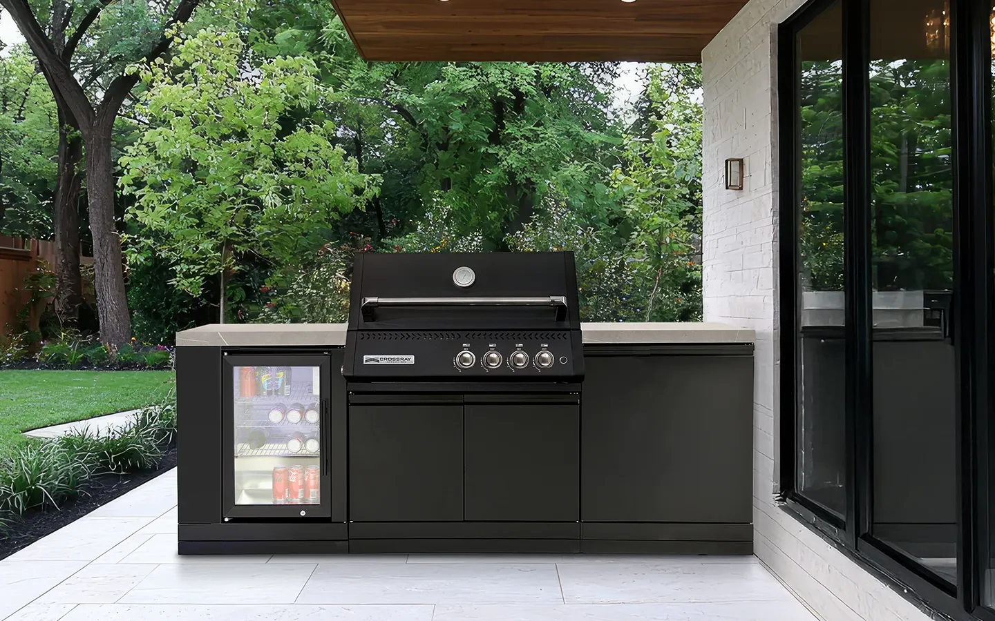 Crossray Xplor Compact Grey Outdoor Kitchen with Black 4 Burner BBQ - Image 9