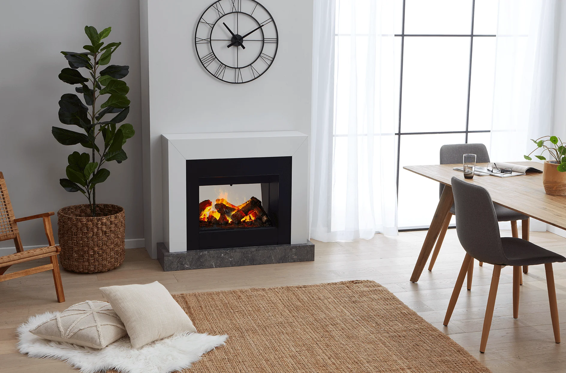 Dimplex 2Kw Ravel Optimyst 3D Electric Fire with Satin White & Black Finish with Concrete Base Effect - Image 3