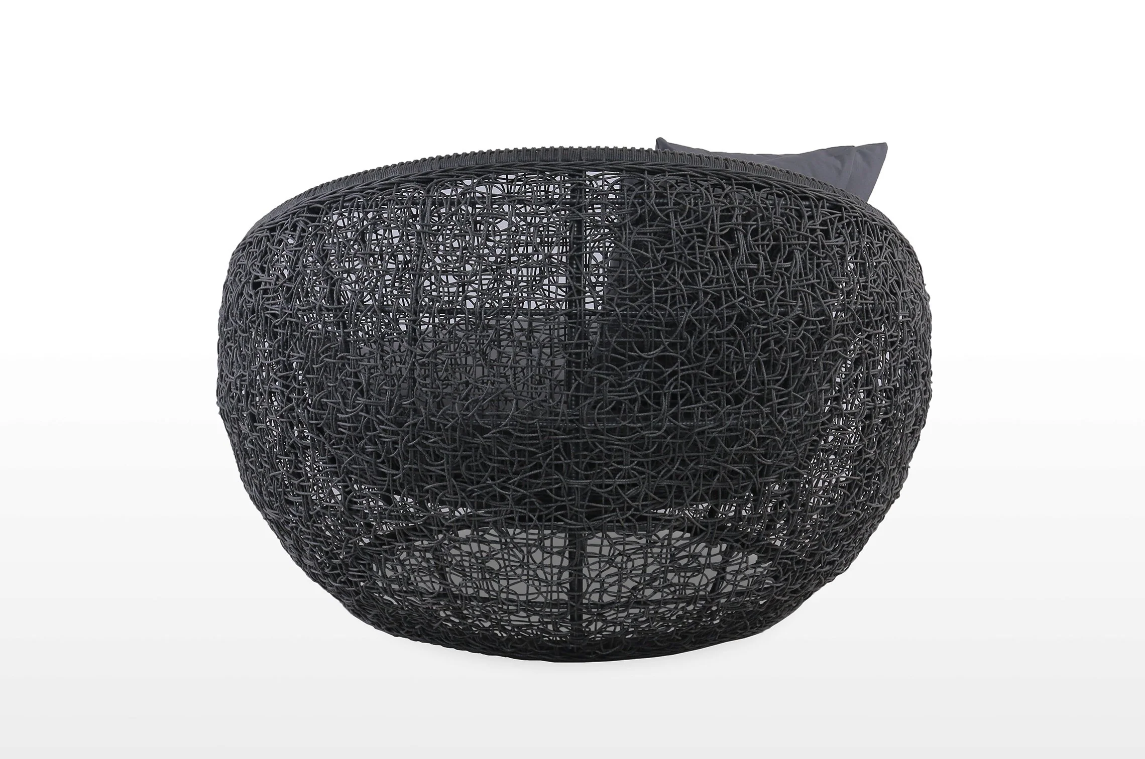 East India Round Daybed 120cm Black Random Weave with Grey Cushion - Image 5