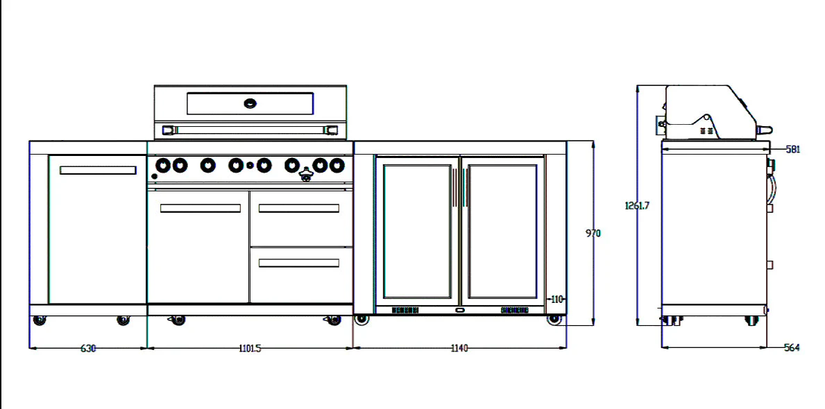 Everdure Neo Black Outdoor Kitchen With BBQ, 208L Double Door Fridge and Storage - Image 14