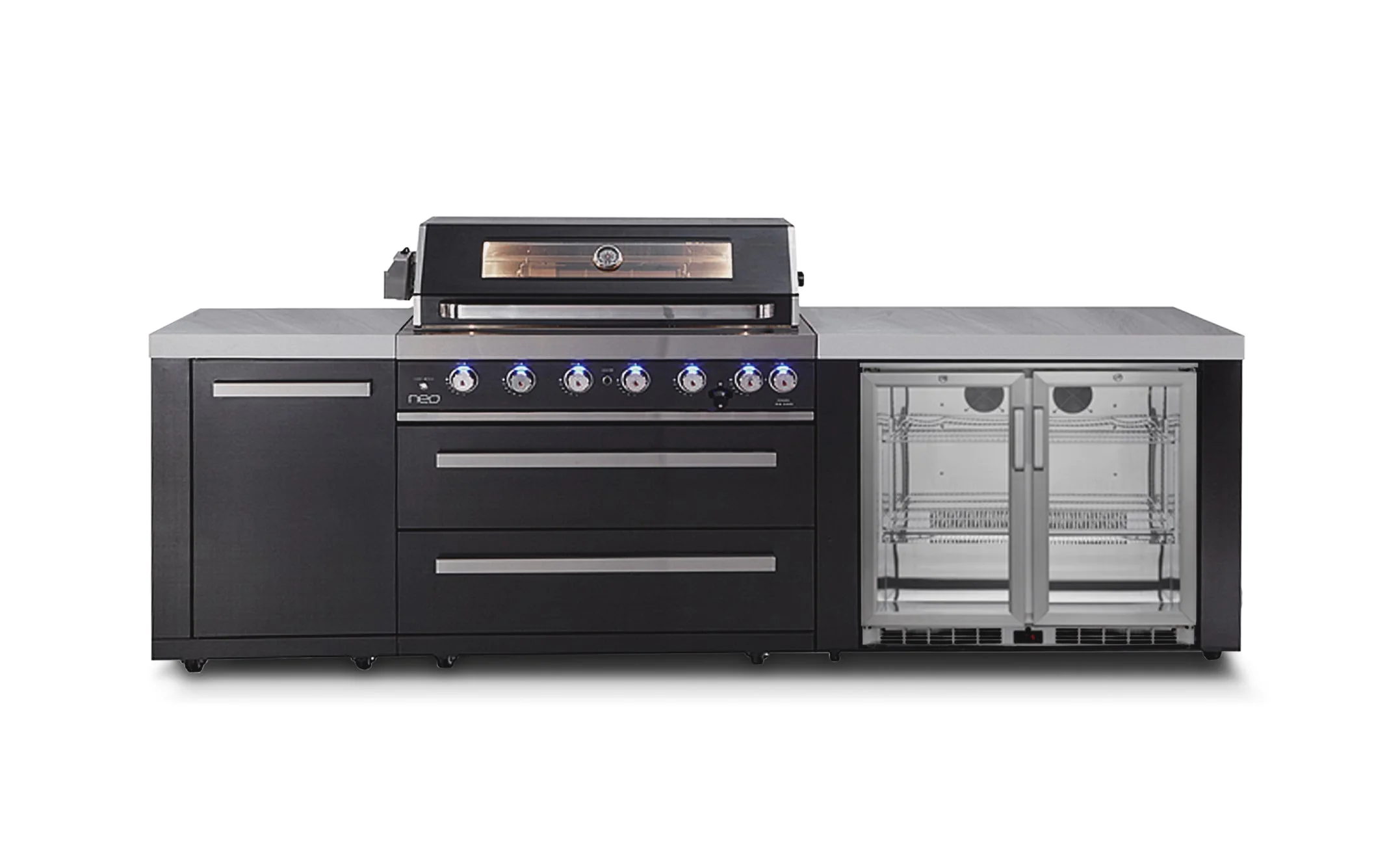 Everdure Neo Black Outdoor Kitchen With BBQ, 208L Double Door Fridge and Storage - Image 3