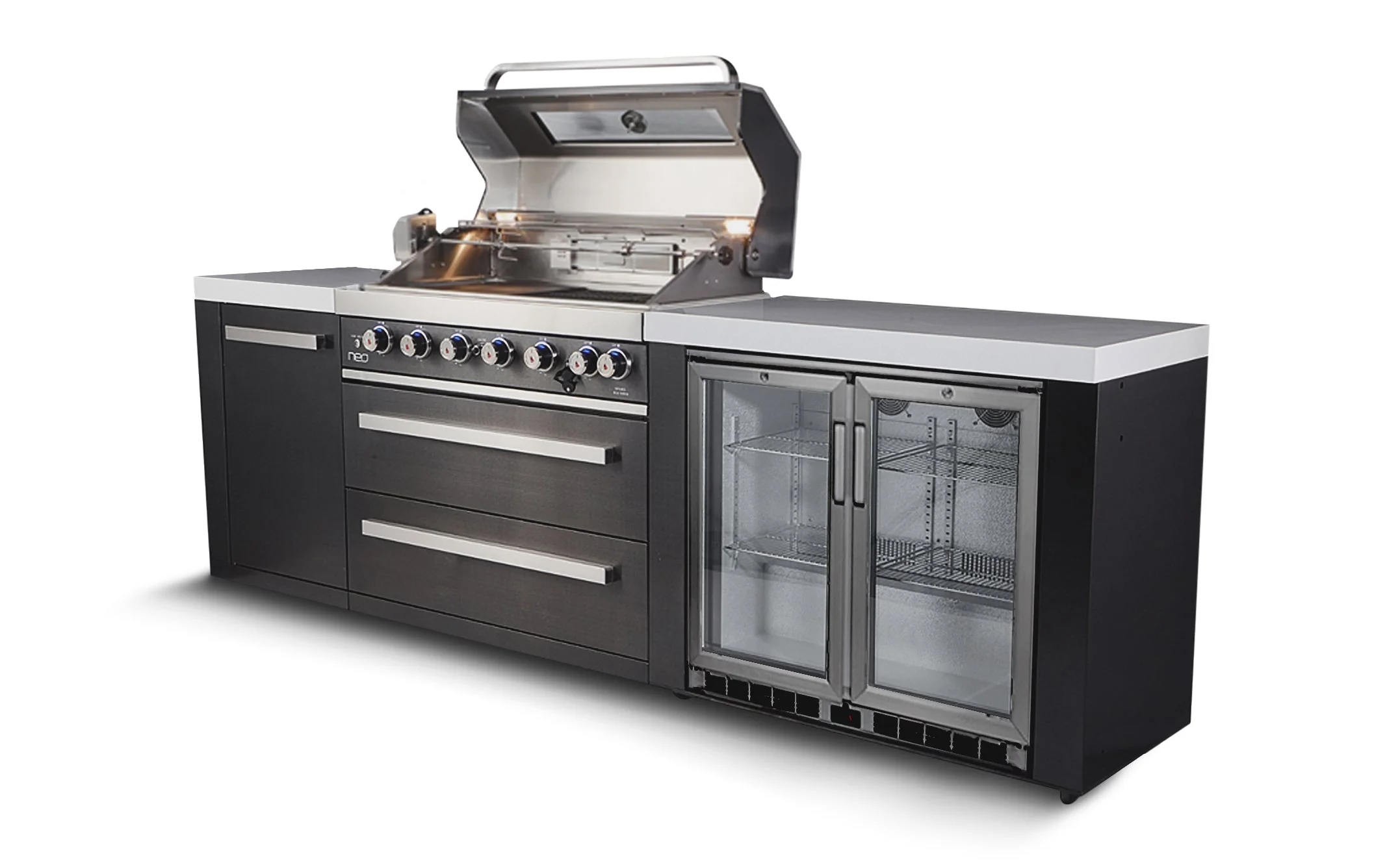 Everdure Neo Black Outdoor Kitchen With BBQ, 208L Double Door Fridge and Storage - Image 4
