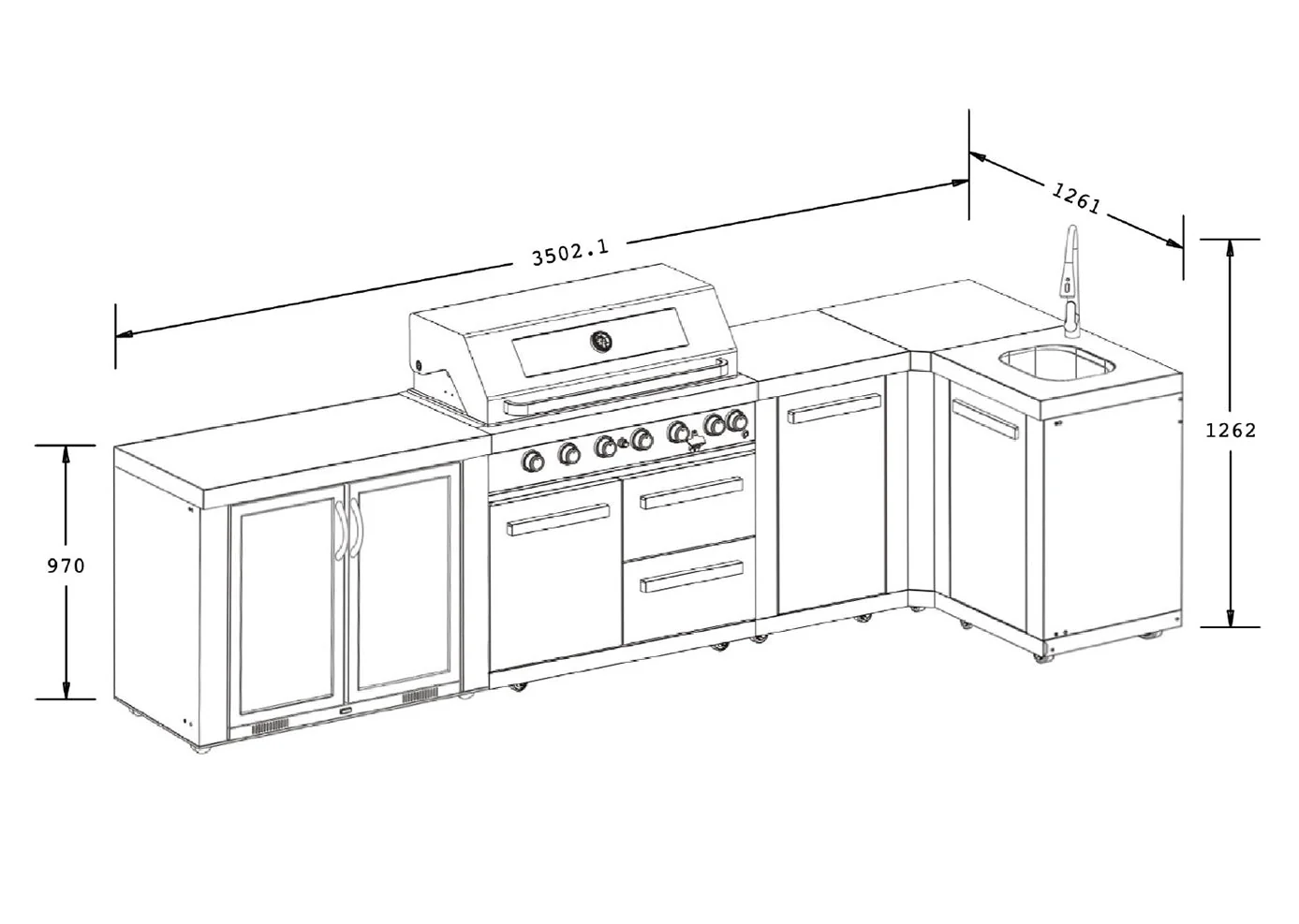 Everdure Neo Black Outdoor Kitchen with Fridge, Sink & Storage Modules, and Corner Cupboard (Option 3) - Image 14