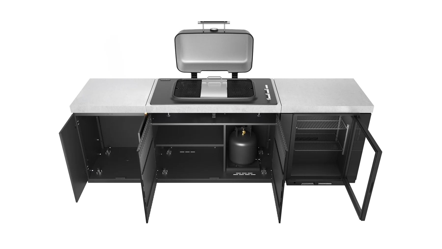 Everdure Seabreeze 3 Burner BBQ Black Modular Outdoor Kitchen with Double Door Storage & Beverage Cooler - Image 5