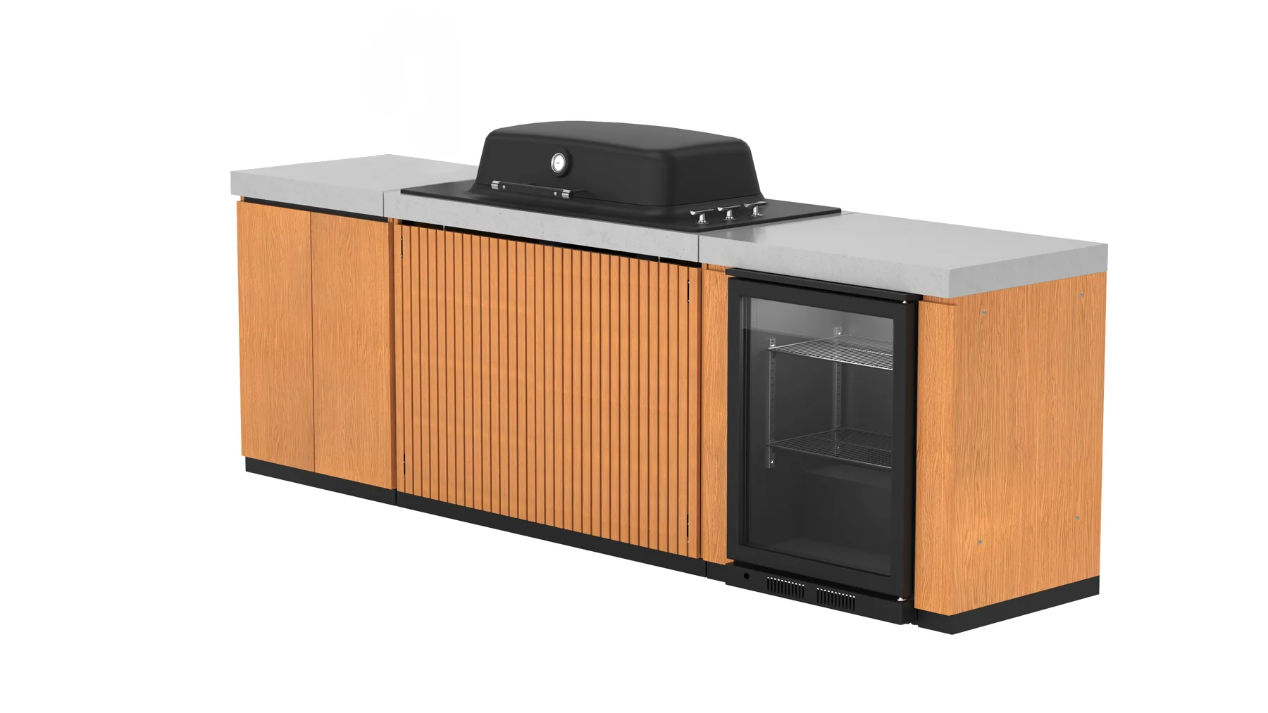 Everdure Seabreeze 3 Burner BBQ Timber Look Modular Outdoor Kitchen with Double Door Storage & Beverage Cooler - Image 3