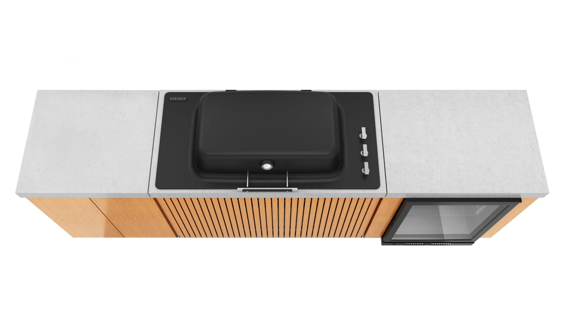 Everdure Seabreeze 3 Burner BBQ Timber Look Modular Outdoor Kitchen with Double Door Storage & Beverage Cooler - Image 4