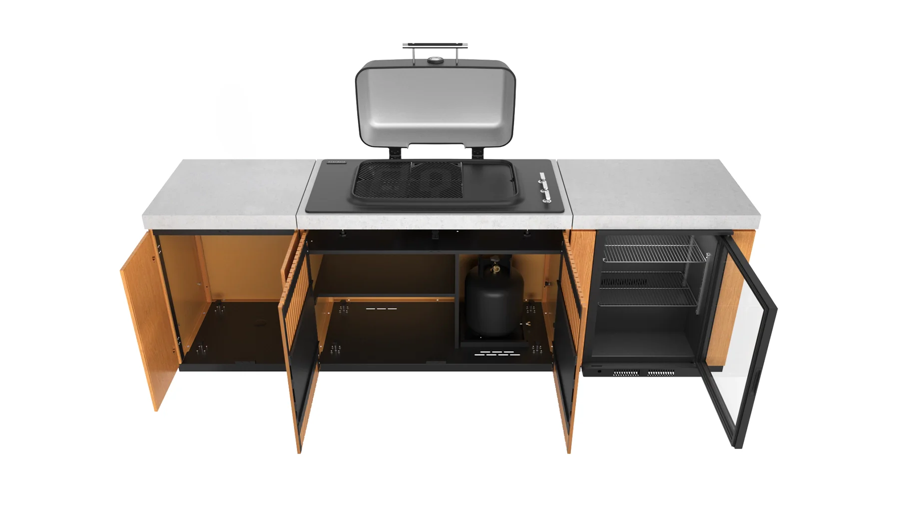Everdure Seabreeze 3 Burner BBQ Timber Look Modular Outdoor Kitchen with Double Door Storage & Beverage Cooler - Image 5