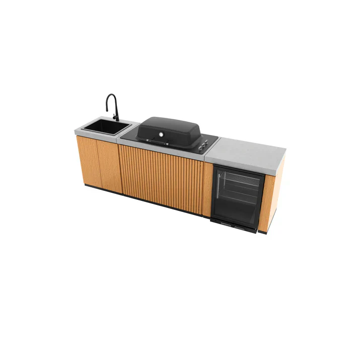 Everdure Seabreeze 3 Burner BBQ Timber Look Modular Outdoor Kitchen with Sink & Beverage Cooler - Image 3