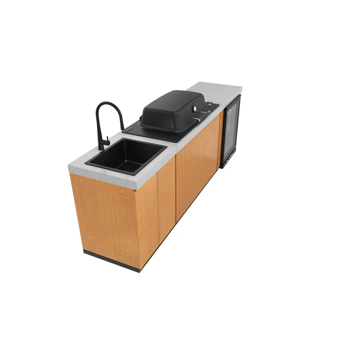 Everdure Seabreeze 3 Burner BBQ Timber Look Modular Outdoor Kitchen with Sink & Beverage Cooler - Image 4