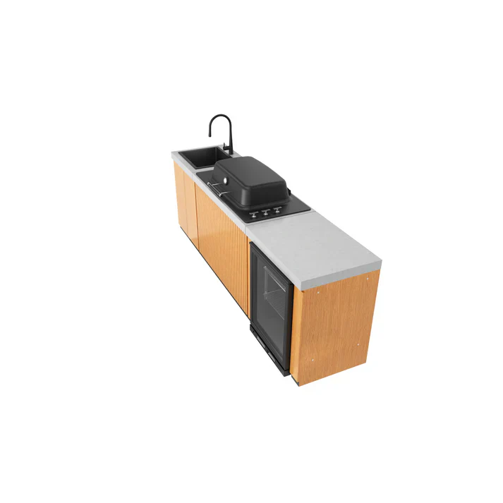 Everdure Seabreeze 3 Burner BBQ Timber Look Modular Outdoor Kitchen with Sink & Beverage Cooler - Image 5
