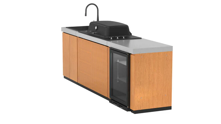Everdure Seabreeze 3 Burner BBQ Timber Look Modular Outdoor Kitchen with Sink & Beverage Cooler - Image 6