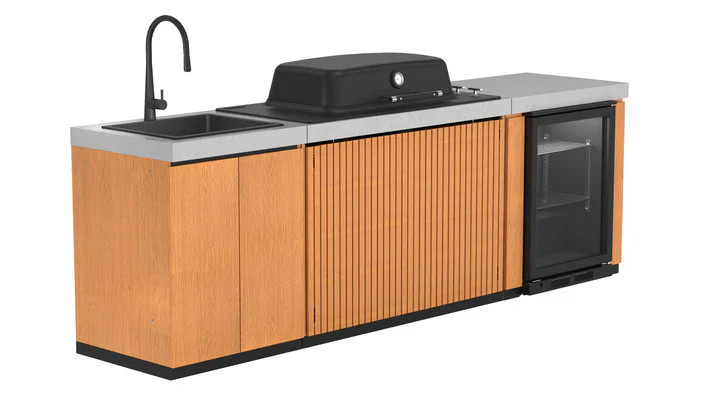 Everdure Seabreeze 3 Burner BBQ Timber Look Modular Outdoor Kitchen with Sink & Beverage Cooler - Image 7
