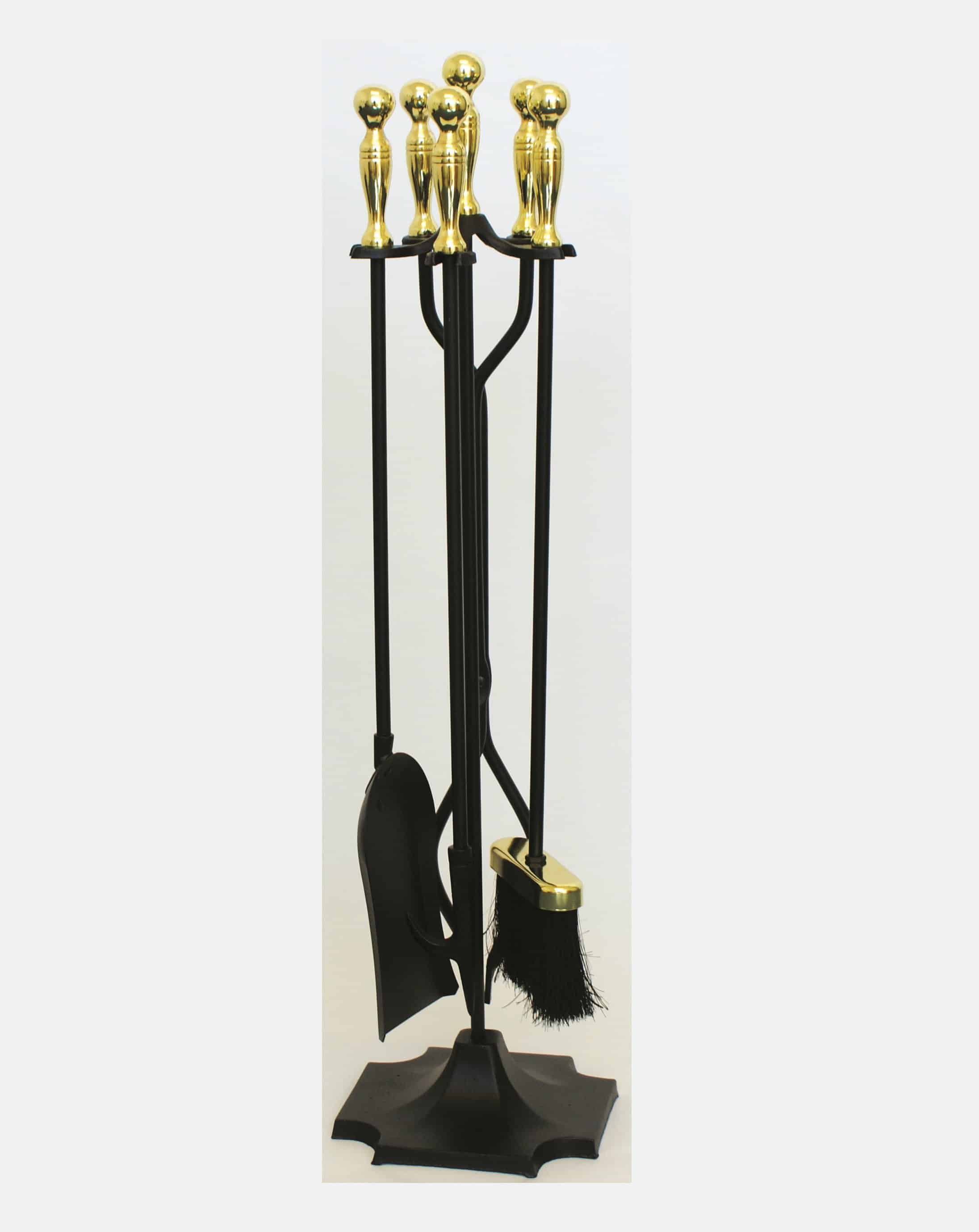 FireUp Fire Tools - Mid Range Black and Brass Plated 4 Piece Set