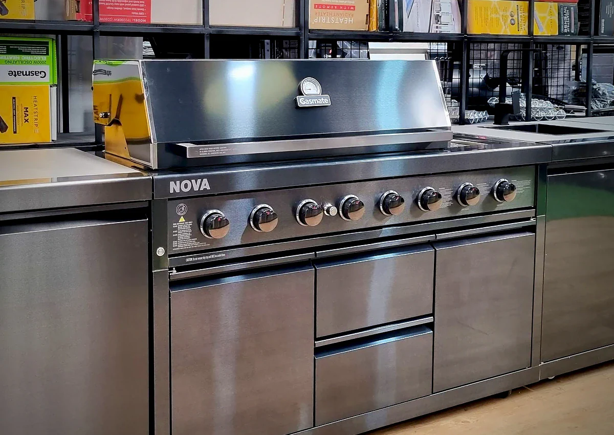 Gasmate Nova MK2 Graphite Outdoor Kitchen 6 Burner BBQ with Double Door Fridge + Top and Storage - Image 19