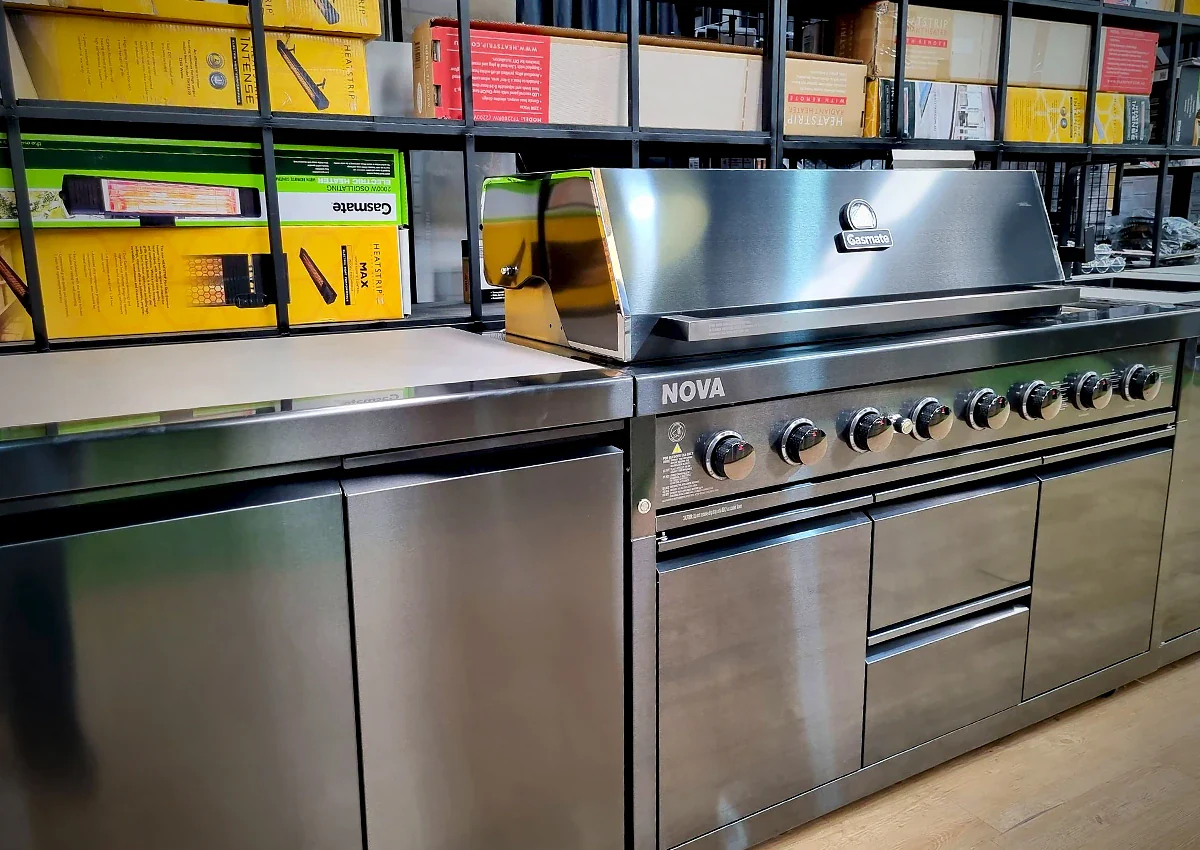 Gasmate Nova MK2 Graphite Outdoor Kitchen 6 Burner BBQ with Double Door Fridge + Top and Storage - Image 20
