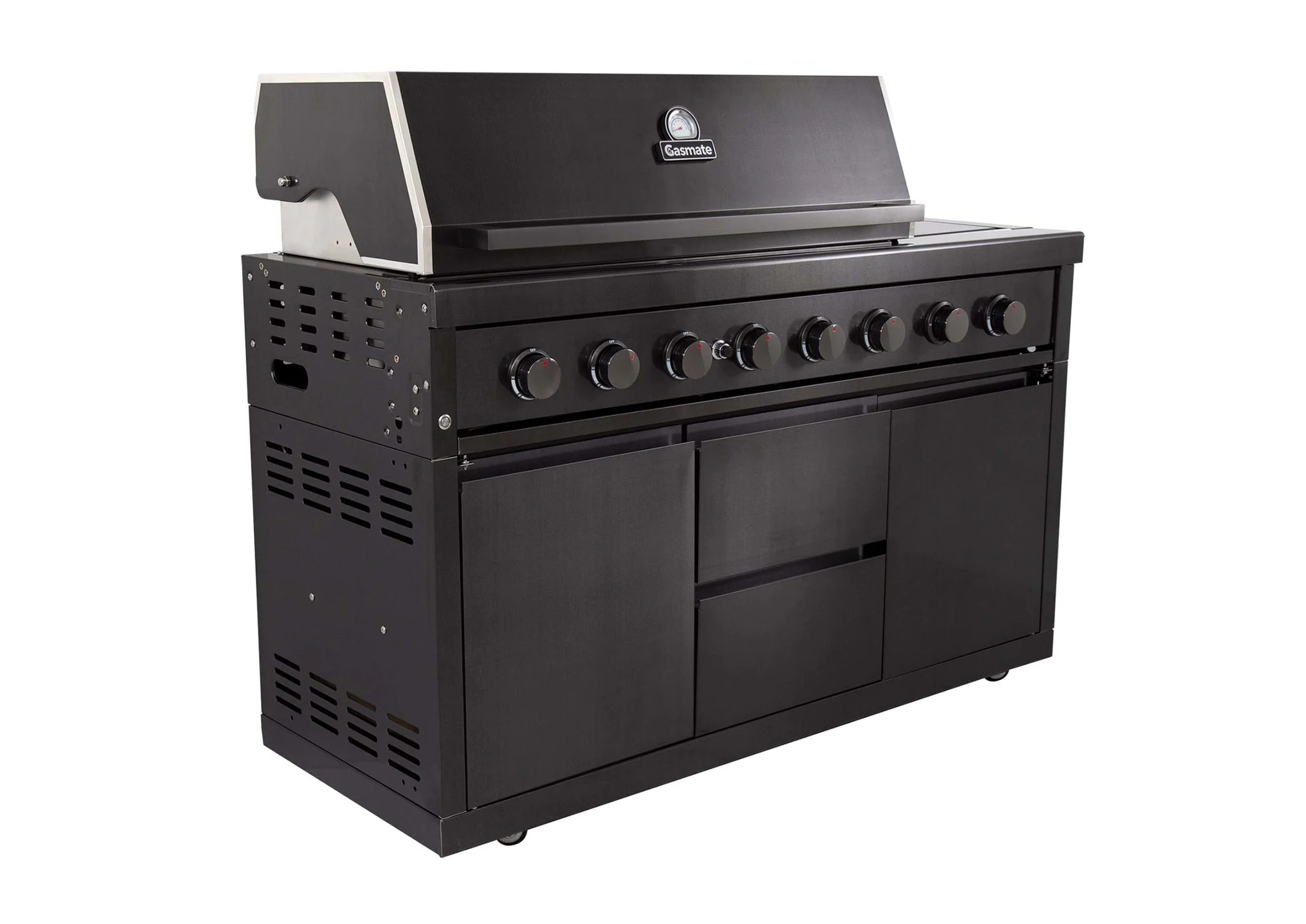Gasmate Nova Graphite Outdoor Kitchen with Sink, 6 Burner BBQ and Double Door Fridge + Top - Image 3