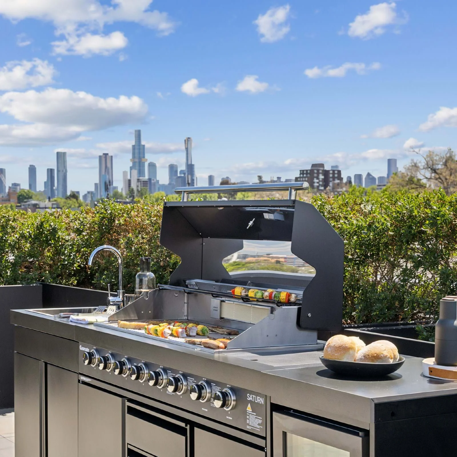 Gasmate Saturn Kitchen with 6 Burner BBQ Sink Module & Single Drinks Fridge - Charcoal - Image 5