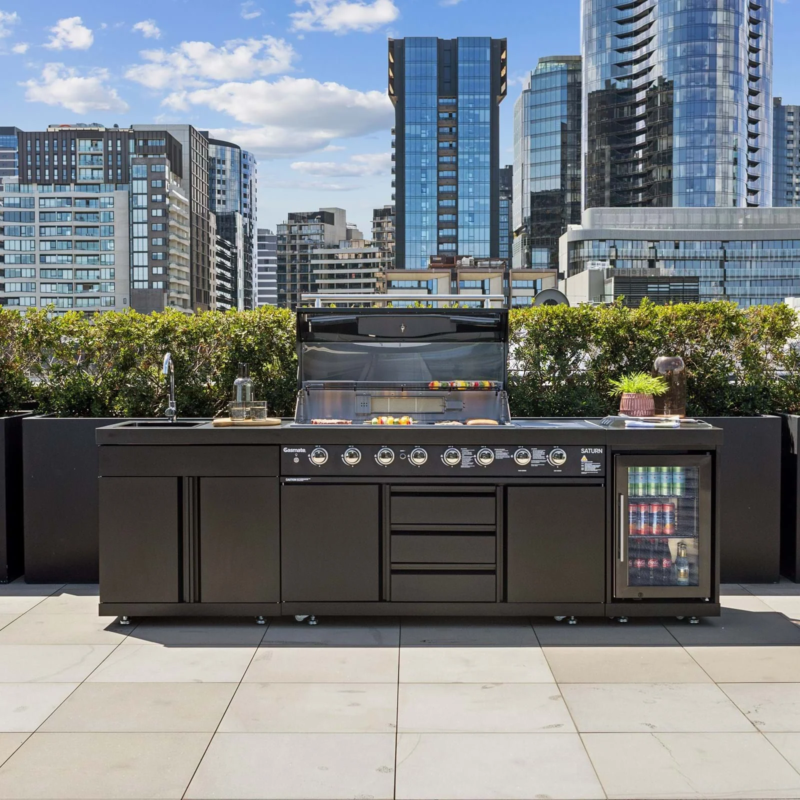 Gasmate Saturn Kitchen with 6 Burner BBQ Sink Module & Single Drinks Fridge - Charcoal - Image 6