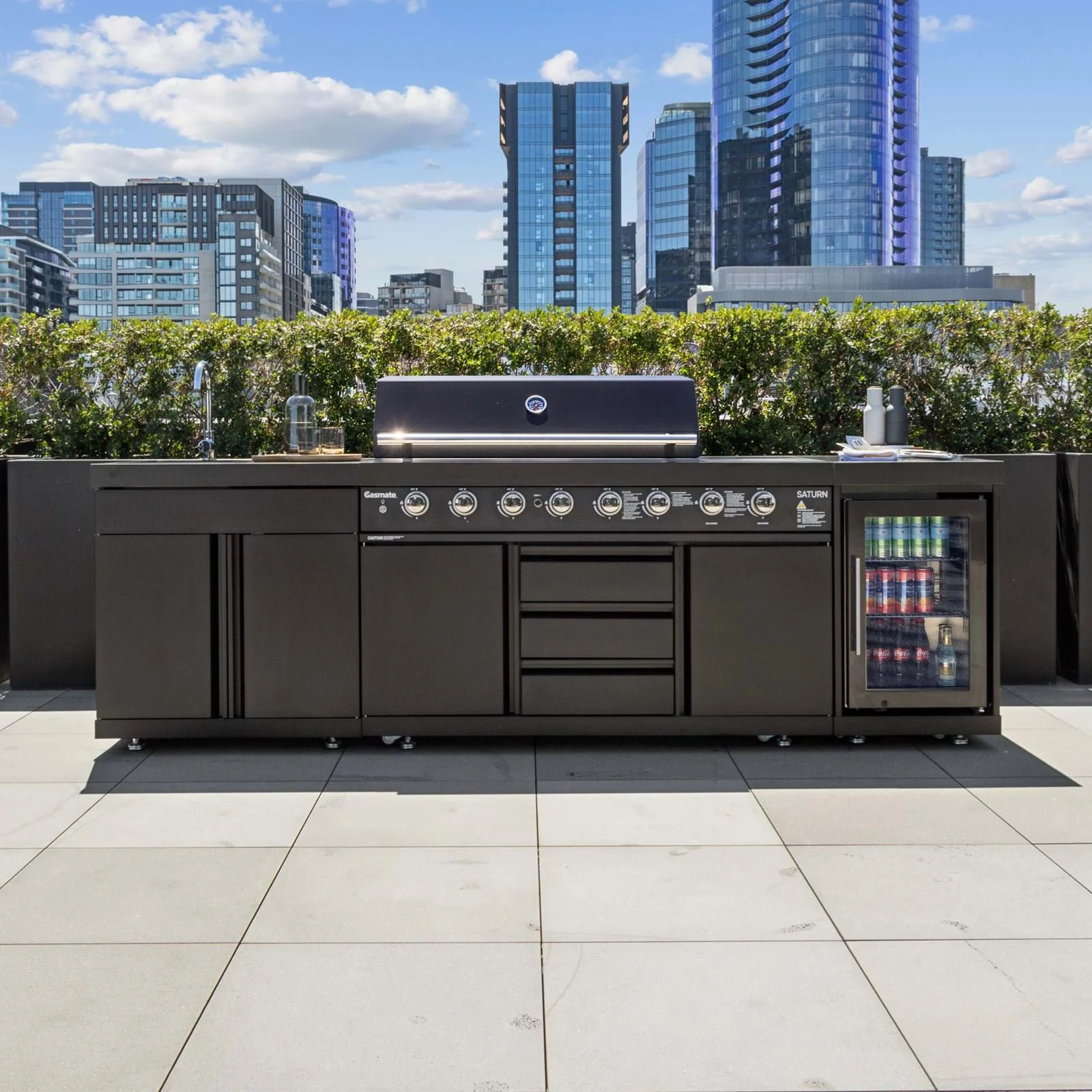 Gasmate Saturn Kitchen with 6 Burner BBQ Sink Module & Single Drinks Fridge - Charcoal - Image 7