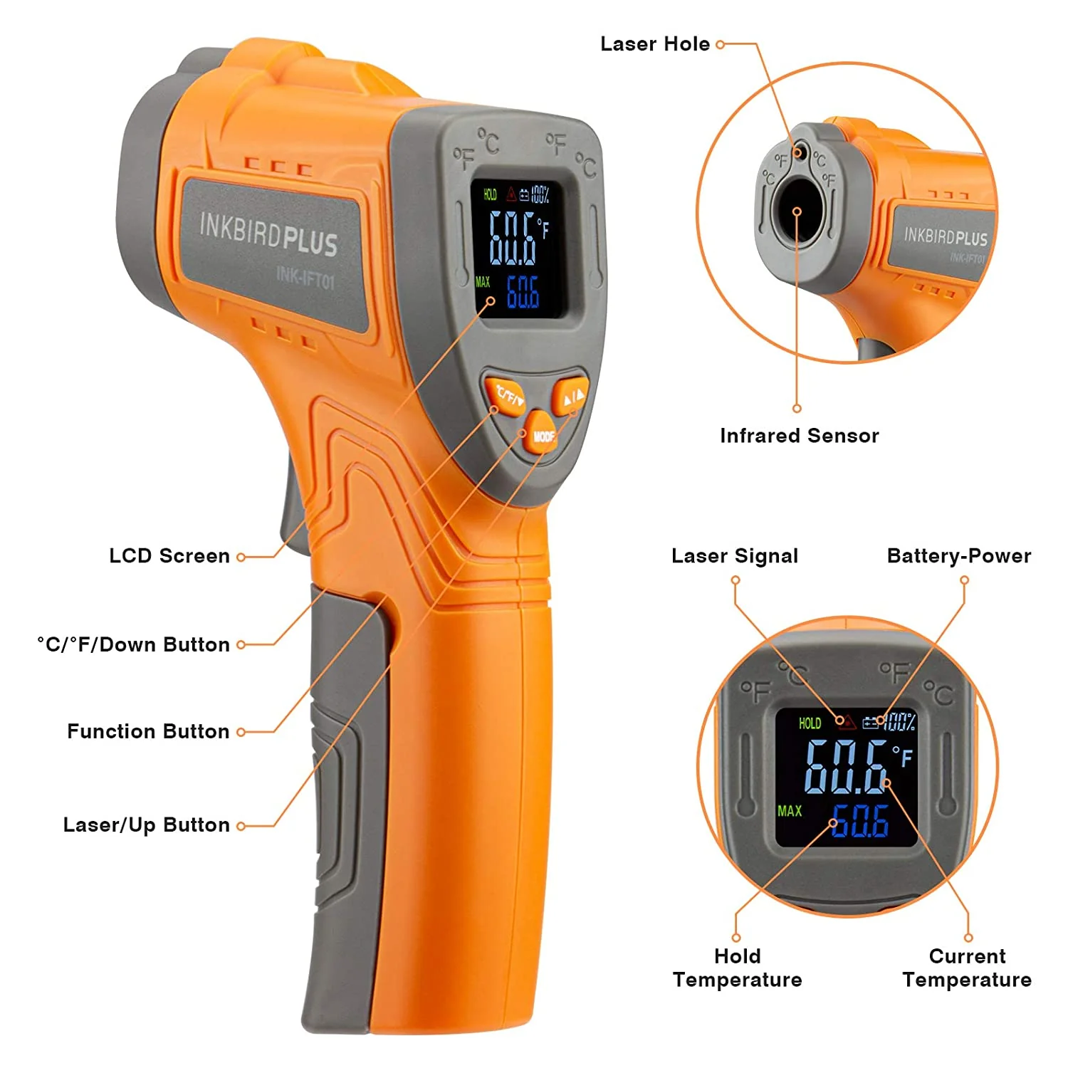 Inkbird Laser Digital IR Thermometer Gun - Image 3