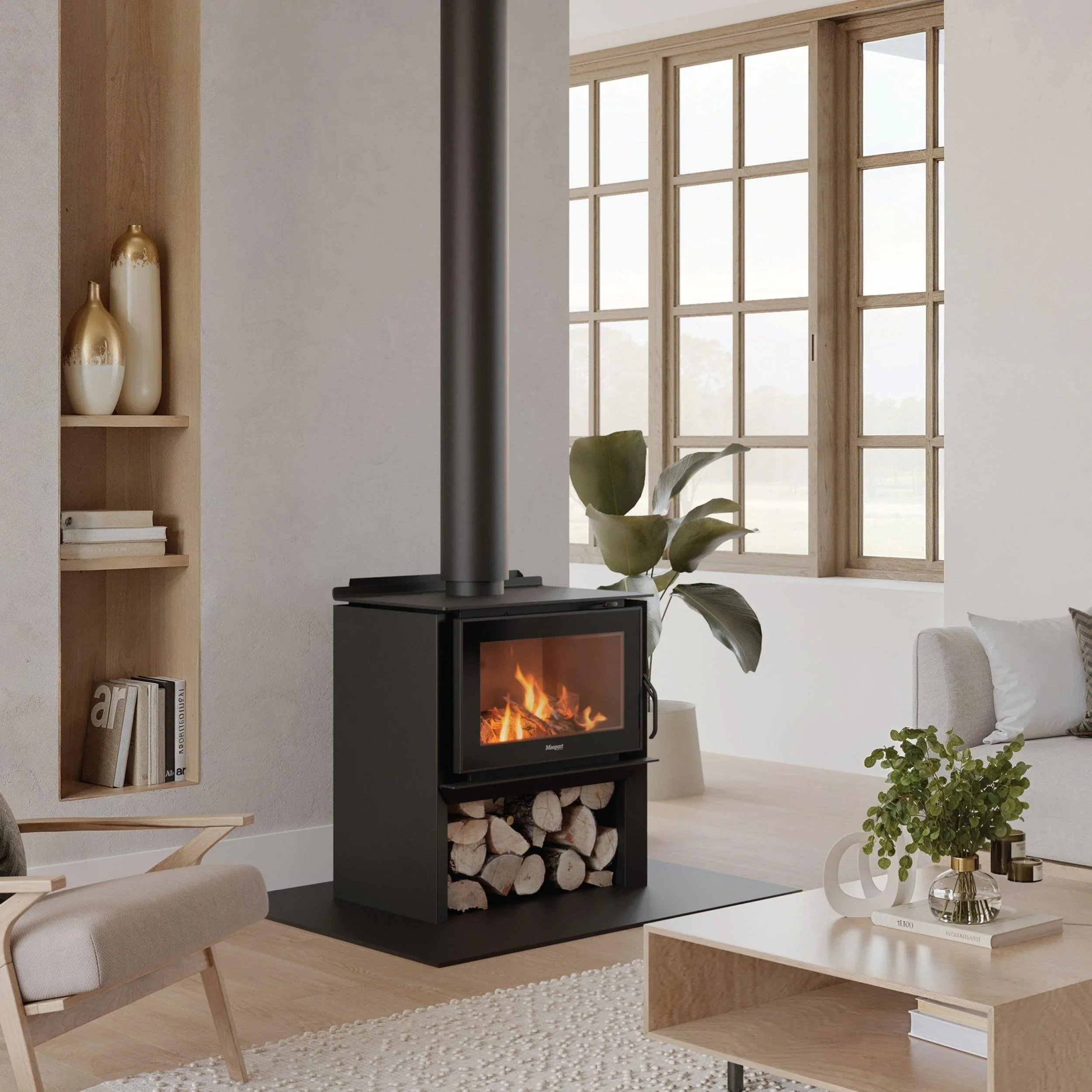 Masport Auburn 6 Freestanding Wood Fireplace with Woodstacker - Image 3