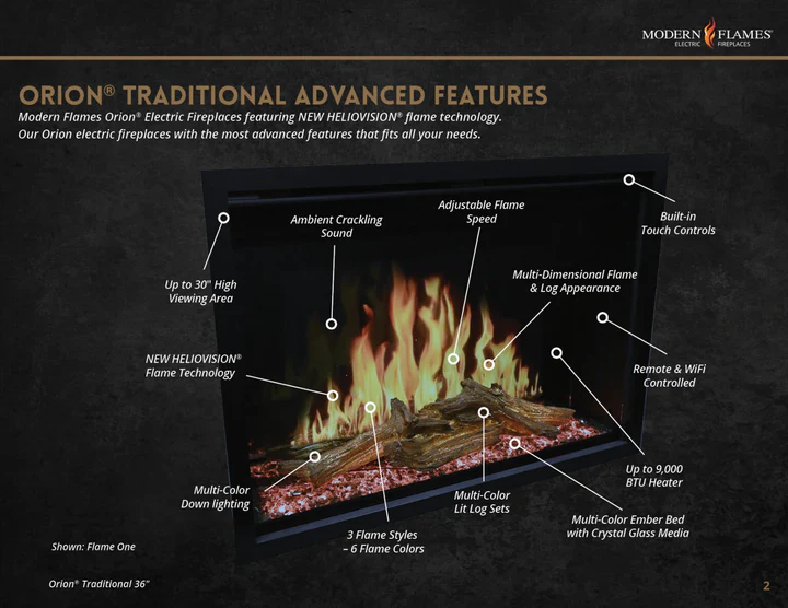 Modern Flames Orion 30 Inch Traditional Heliovision Electric Fireplace - Image 2