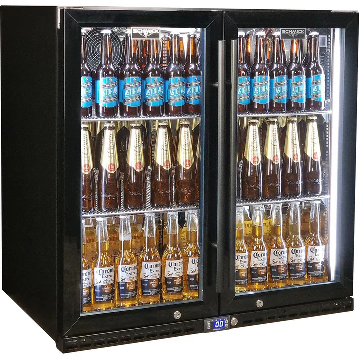 Schmick Black Quiet Running Front Venting Under Bench Triple Glazed 2 Door Bar Fridge Model SK245-B-HD - Image 6
