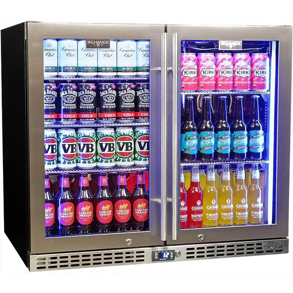 Schmick Twin Door Low Height Quiet Running Stainless Steel Heated Glass Door Bar Fridge - SK206-HD - Image 2