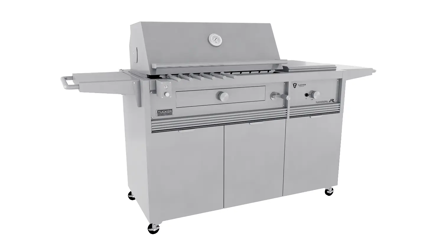 Tucker Charcoal Deluxe Pro BBQ Plus Wok Burner on Cabinet with Roasting Hood and Wok Hinged Lid - Image 2
