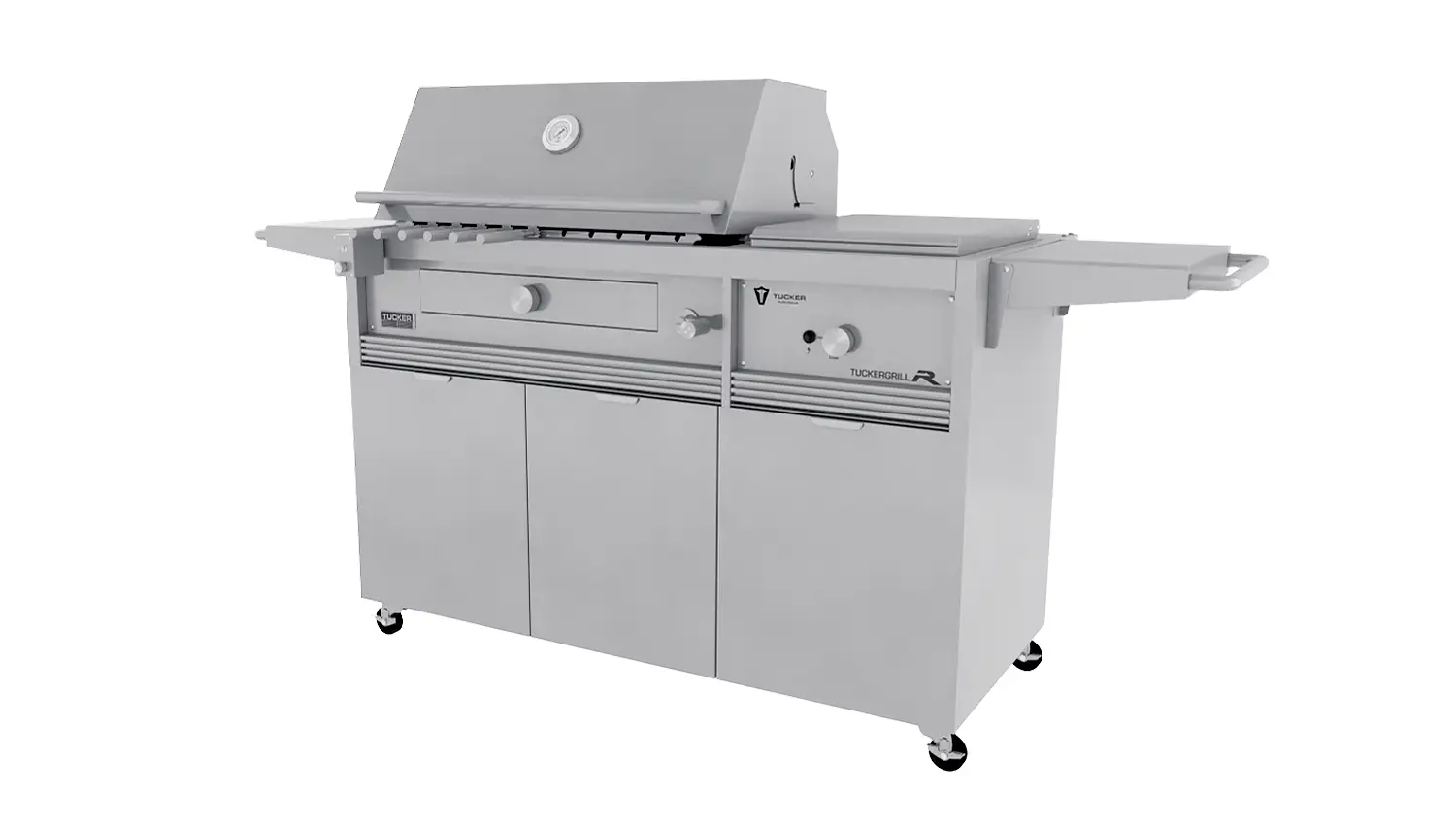 Tucker Charcoal Deluxe Pro BBQ Plus Wok Burner on Cabinet with Roasting Hood and Wok Hinged Lid - Image 3