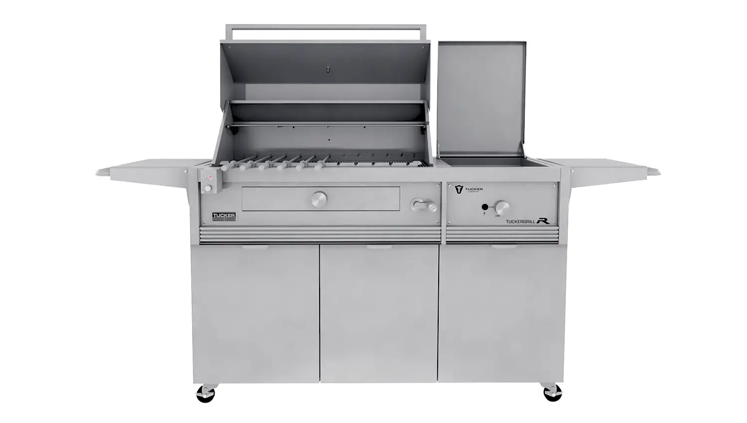 Tucker Charcoal Deluxe Pro BBQ Plus Wok Burner on Cabinet with Roasting Hood and Wok Hinged Lid - Image 4