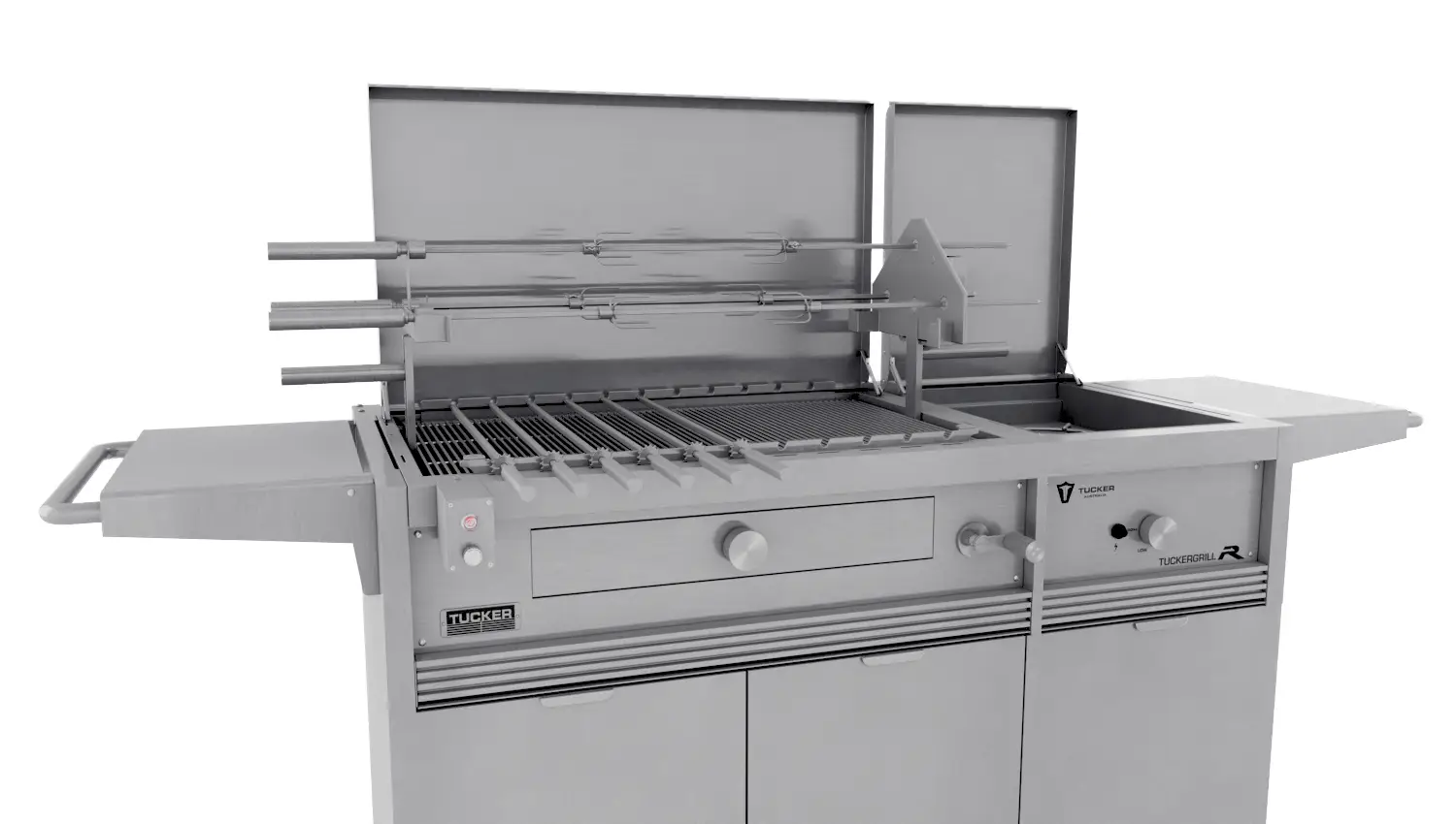 Tucker Charcoal Deluxe Pro BBQ Plus Wok Burner on Cabinet with Hinged Flat Lid - Image 38
