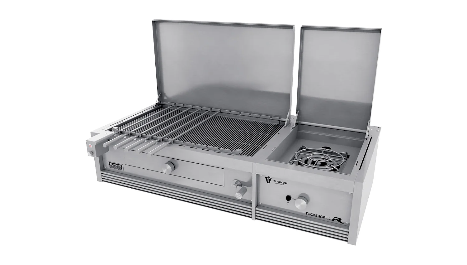 Tucker Charcoal Deluxe Pro Built-In BBQ Plus Wok Burner with Hinged Flat Lid - Image 4