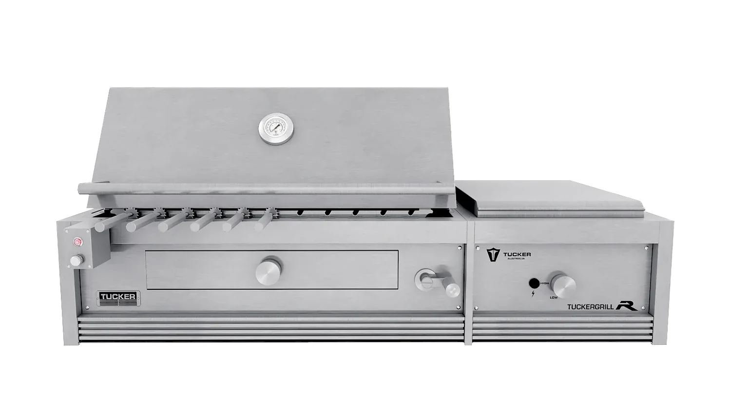 Tucker Charcoal Deluxe Pro Built-In BBQ Plus Wok Burner with Roasting Hood and Wok Hinged Lid