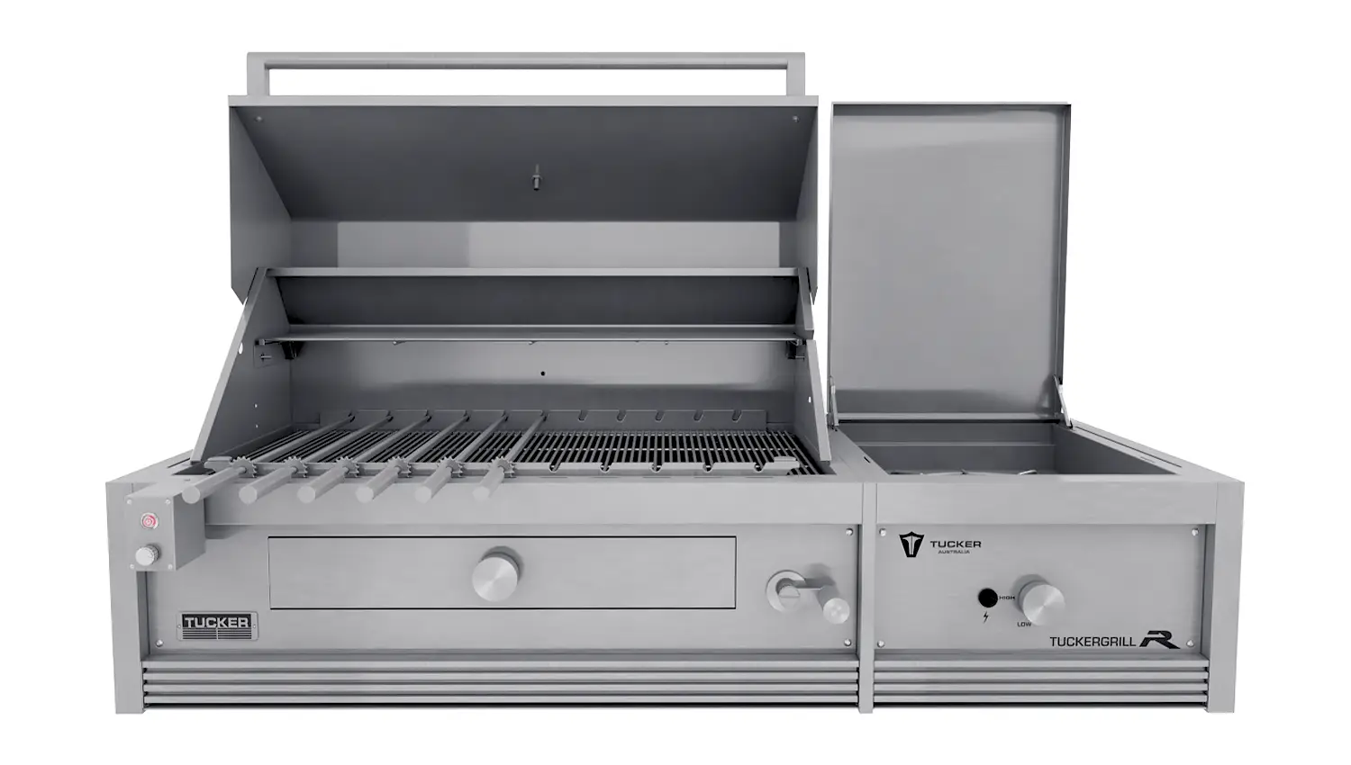 Tucker Charcoal Deluxe Pro Built-In BBQ Plus Wok Burner with Roasting Hood and Wok Hinged Lid - Image 2