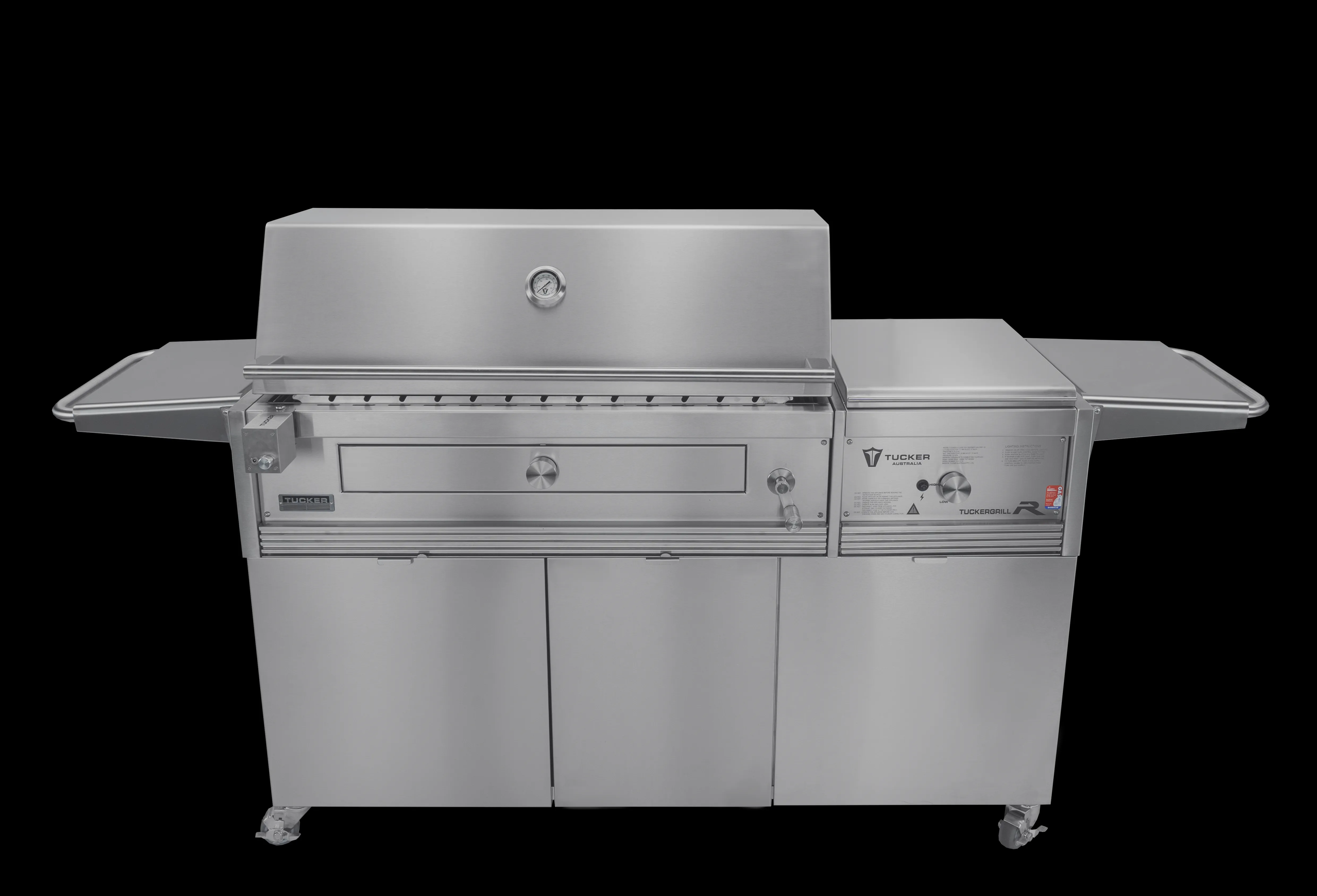 Tucker Charcoal Deluxe Pro XL BBQ on Cabinet Plus Wok Burner with Roasting Hood and Wok Hinged Lid - Image 2