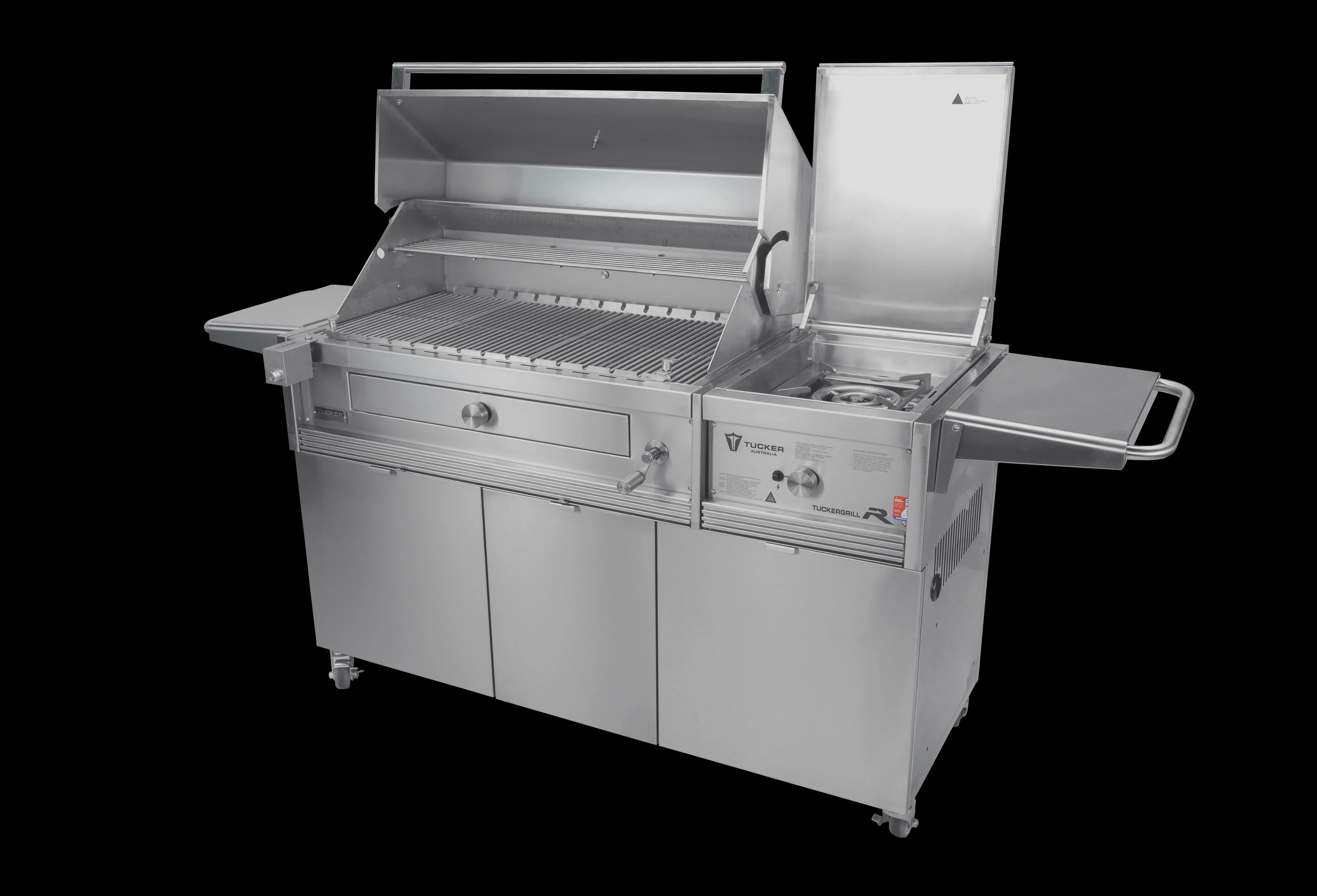Tucker Charcoal Deluxe Pro XL BBQ on Cabinet Plus Wok Burner with Roasting Hood and Wok Hinged Lid - Image 39