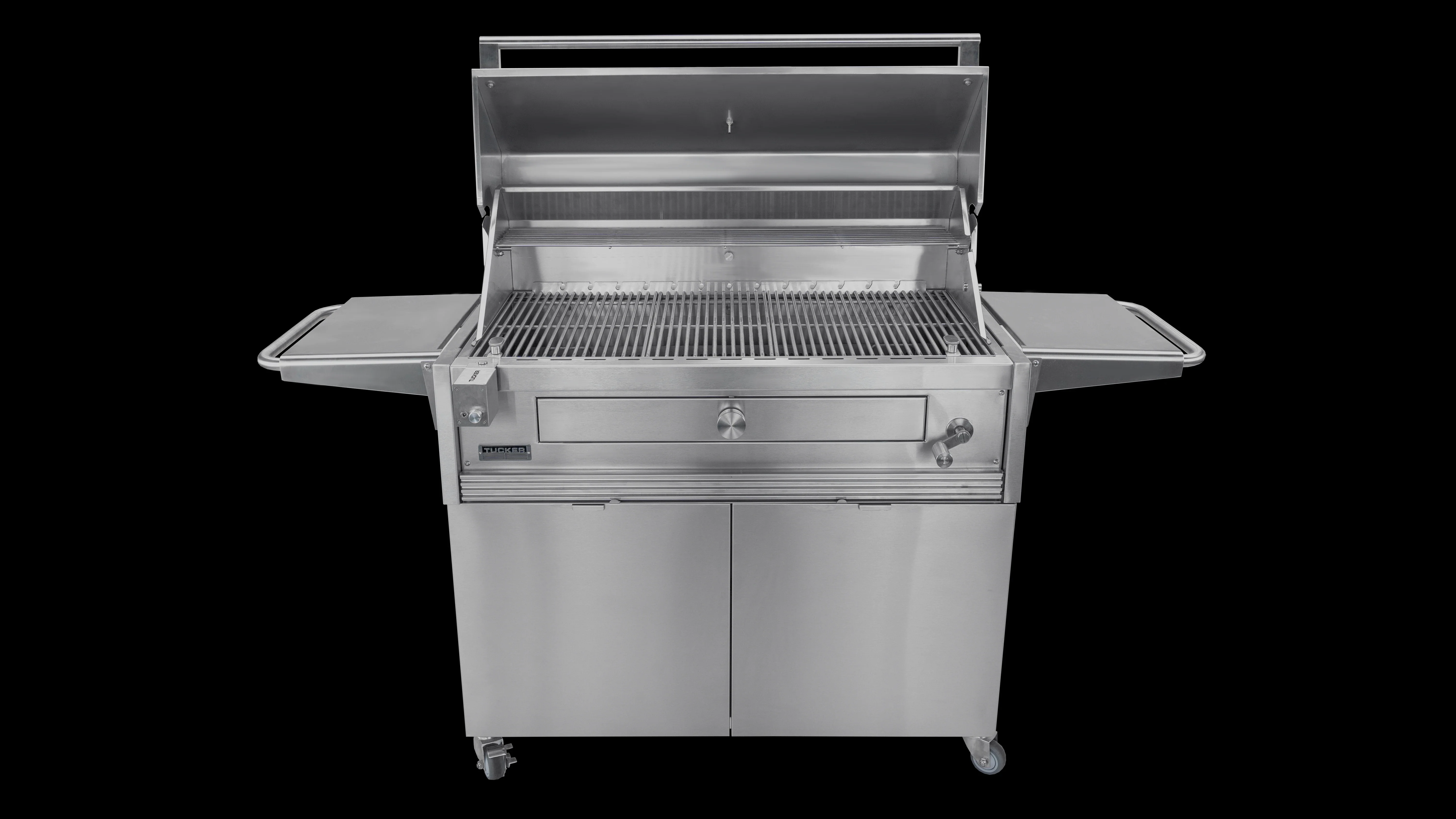 Tucker Charcoal Deluxe Pro XL BBQ on Cabinet with Roasting Hood - Image 3