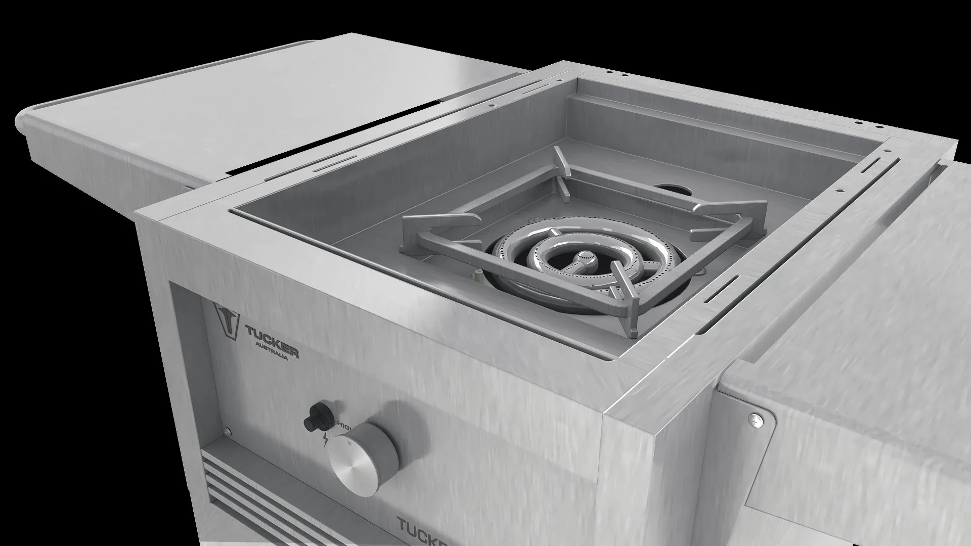 Tucker R1 Wok Freestanding Burner on Cabinet with Lid - Image 3