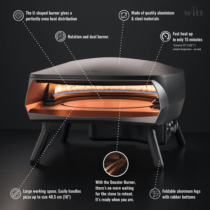 WITT Etna Rotante 16 Inch Gas Double Burner Pizza Oven with Rotating Stone - Black - Image 4