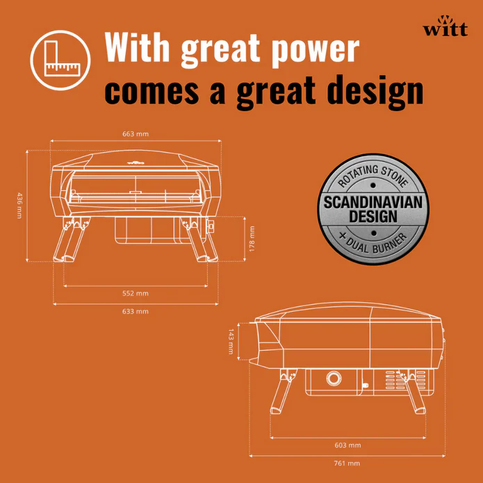 WITT Etna Rotante 16 Inch Gas Double Burner Pizza Oven with Rotating Stone - Black - Image 6