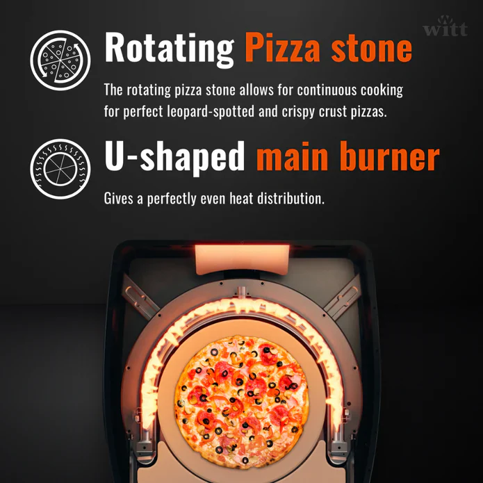 WITT Etna Rotante 16 Inch Gas Double Burner Pizza Oven with Rotating Stone - Orange - Image 7