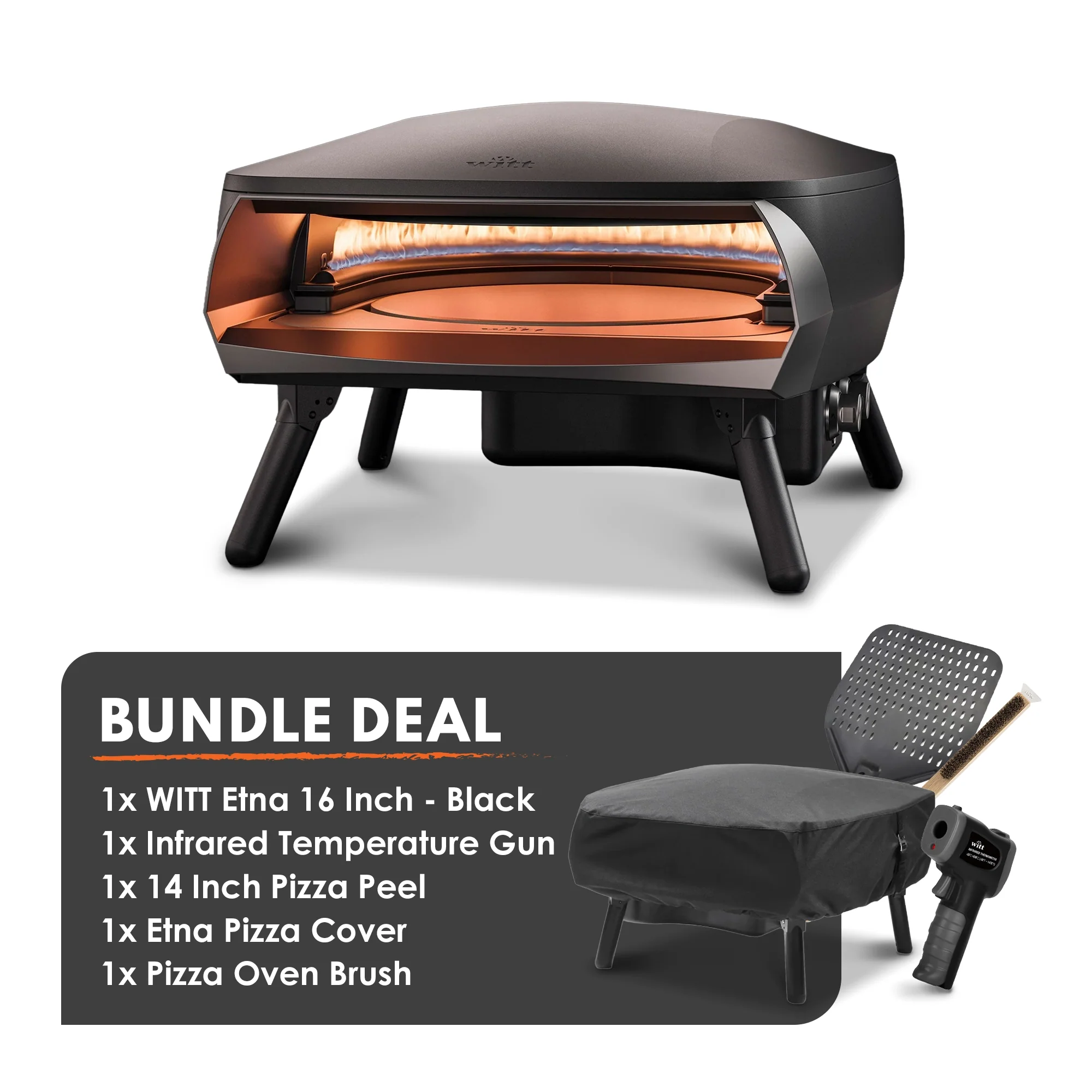 WITT Etna Rotante Black 16 Inch Gas Pizza Oven Essentials Bundle