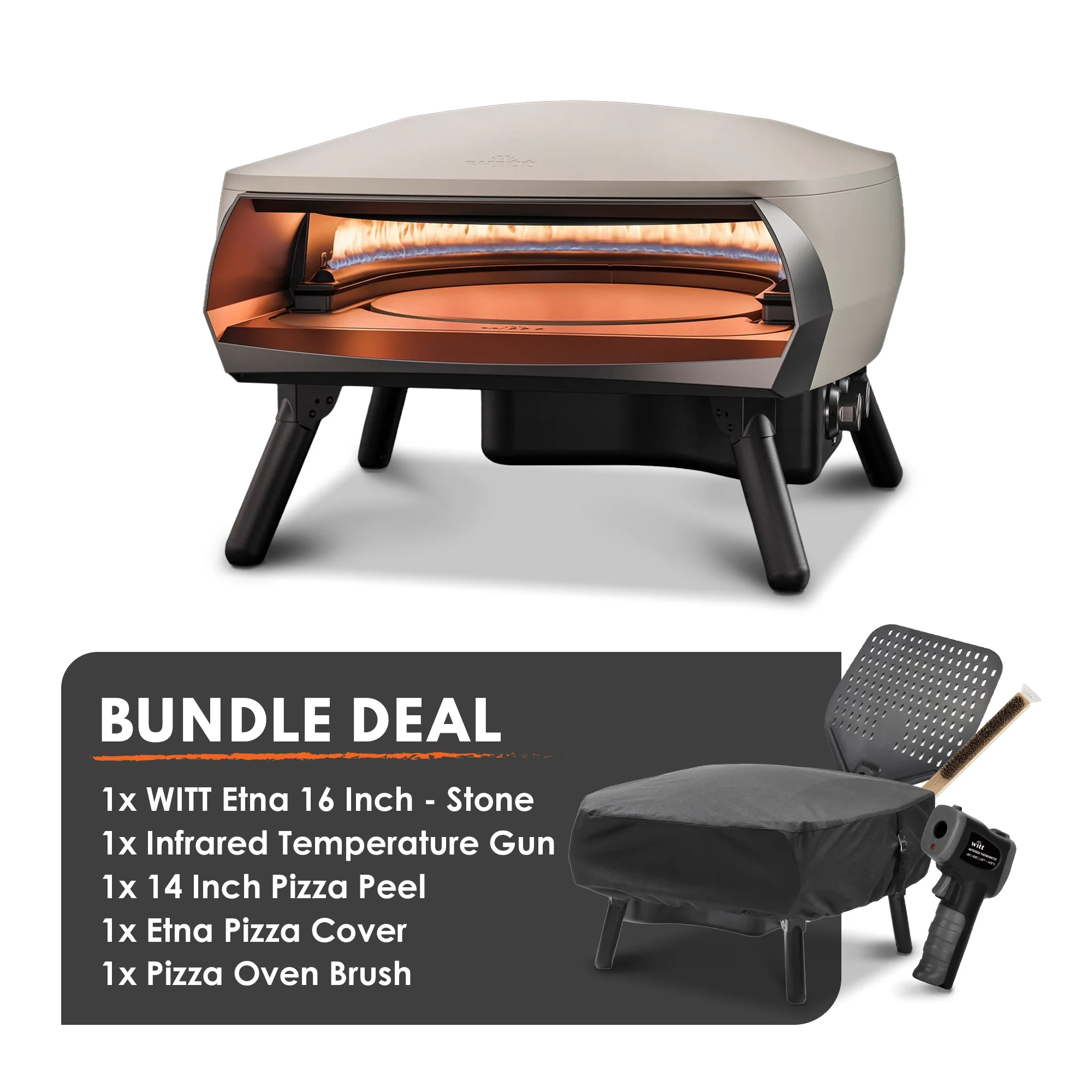WITT Etna Rotante Stone 16 Inch Gas Pizza Oven Essentials Bundle